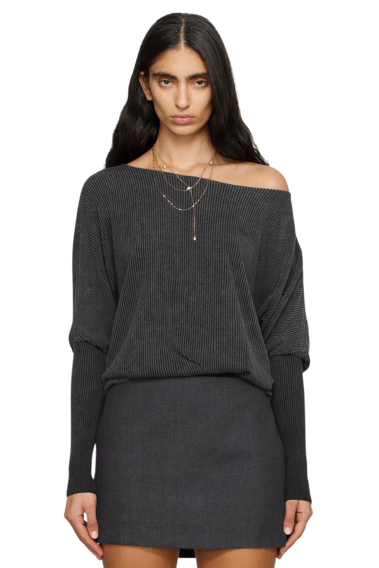 Boat Neck Long Sleeve Knit Top