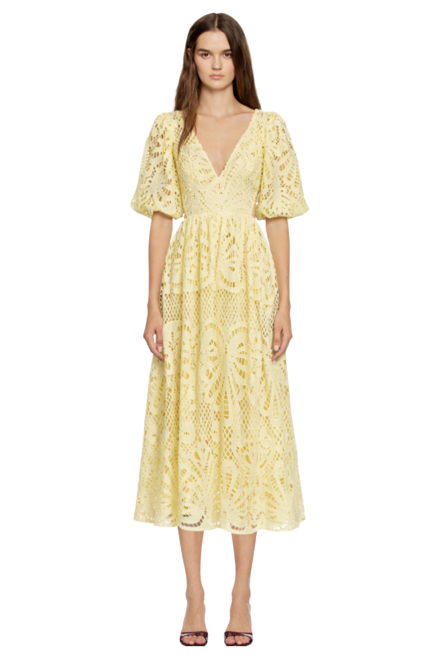 Cutout Back Lace Crochet V-Neck Dress