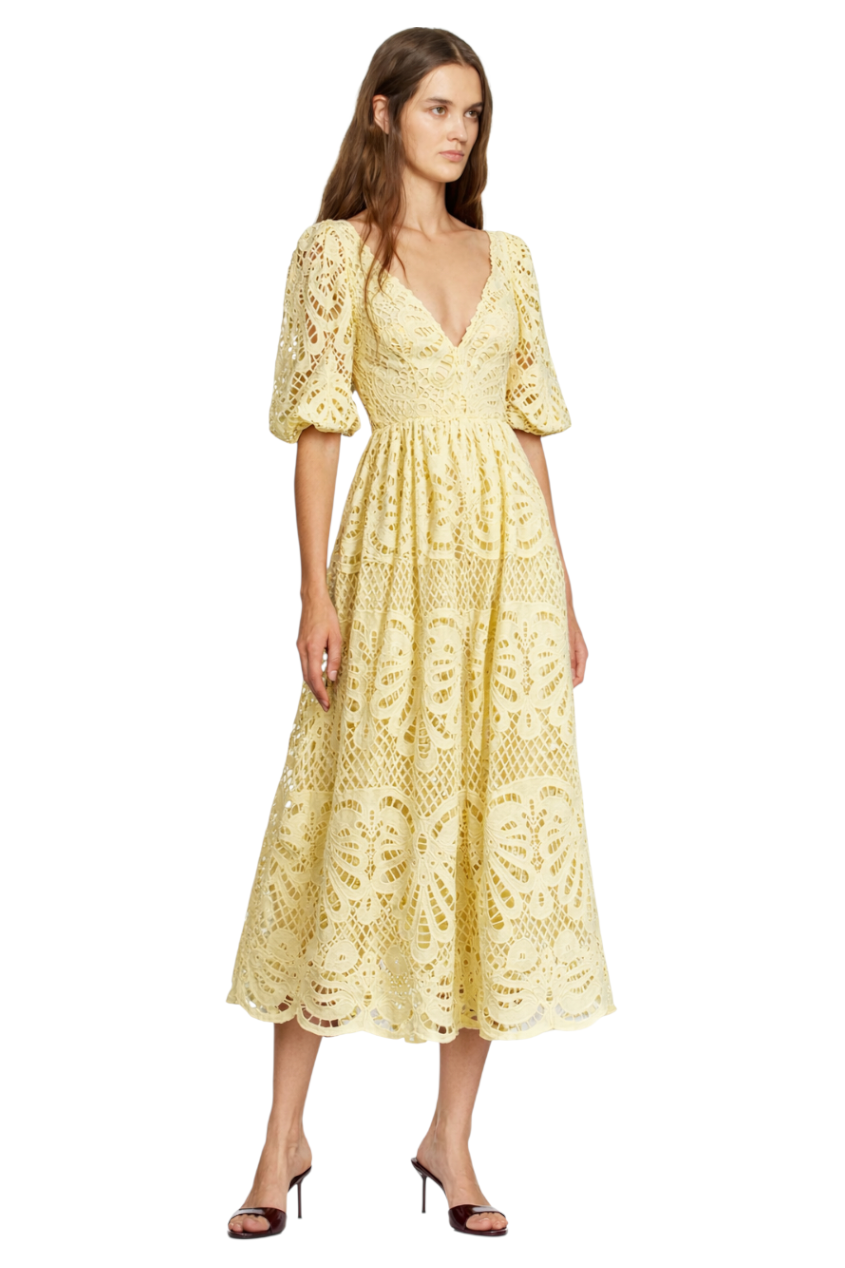 Cutout Back Lace Crochet V-Neck Dress