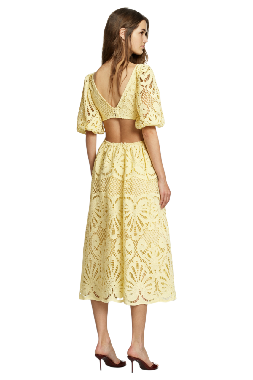 Cutout Back Lace Crochet V-Neck Dress