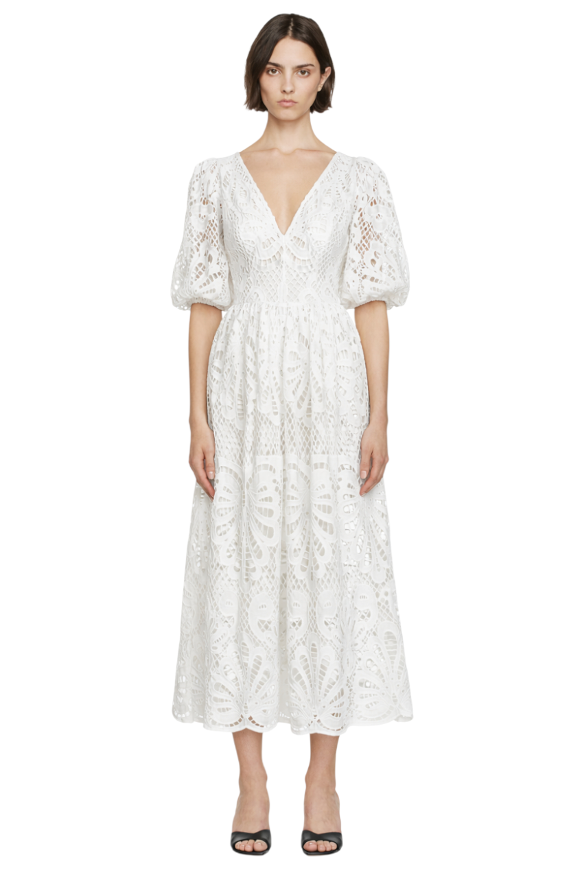 Cutout Back Lace Crochet V-Neck Dress