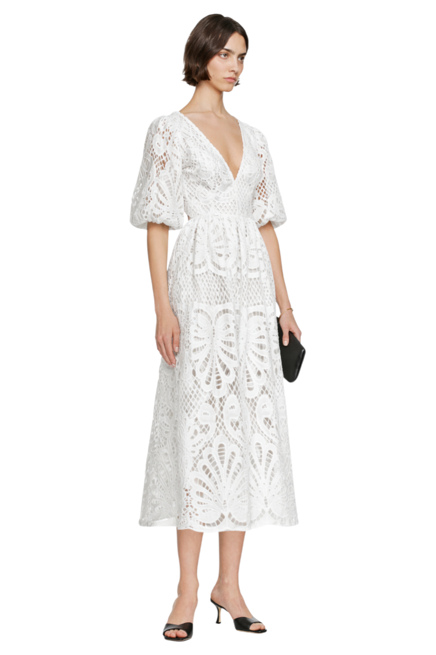 Cutout Back Lace Crochet V-Neck Dress