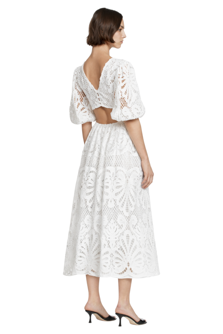 Cutout Back Lace Crochet V-Neck Dress