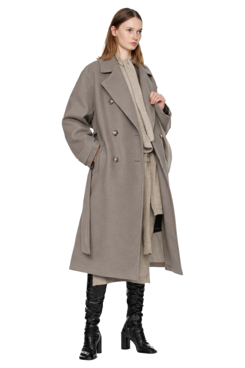 Double-Breasted Tie Waist Coat