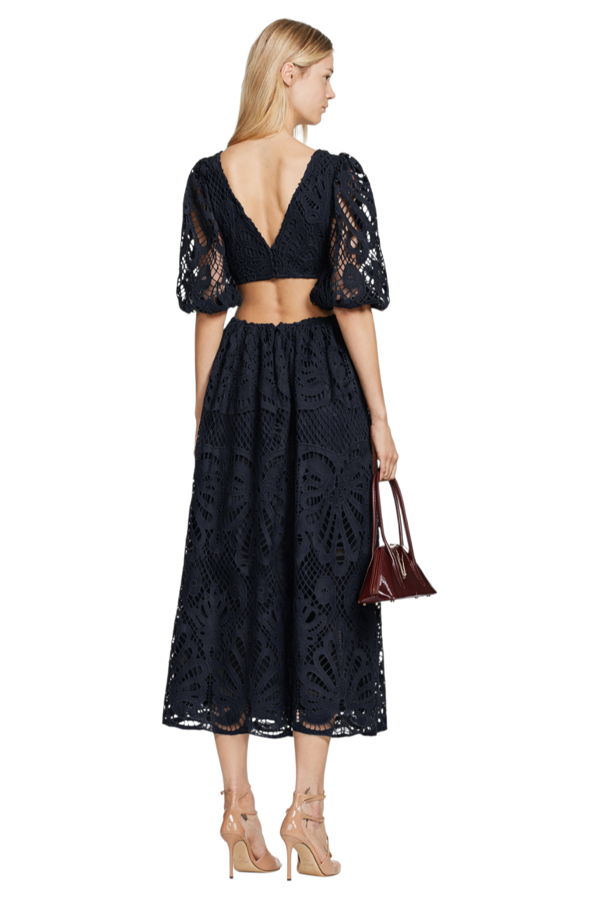 Cutout Back Lace Crochet V-Neck Dress