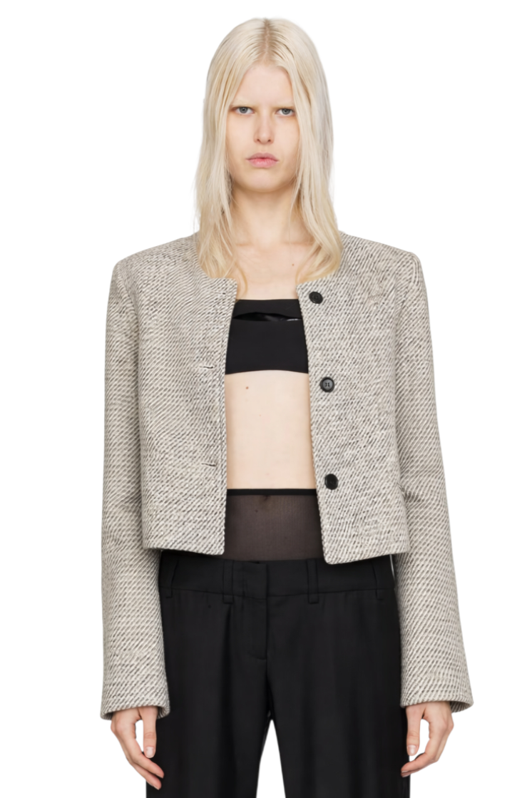 Button Up Tweed Cropped Jacket