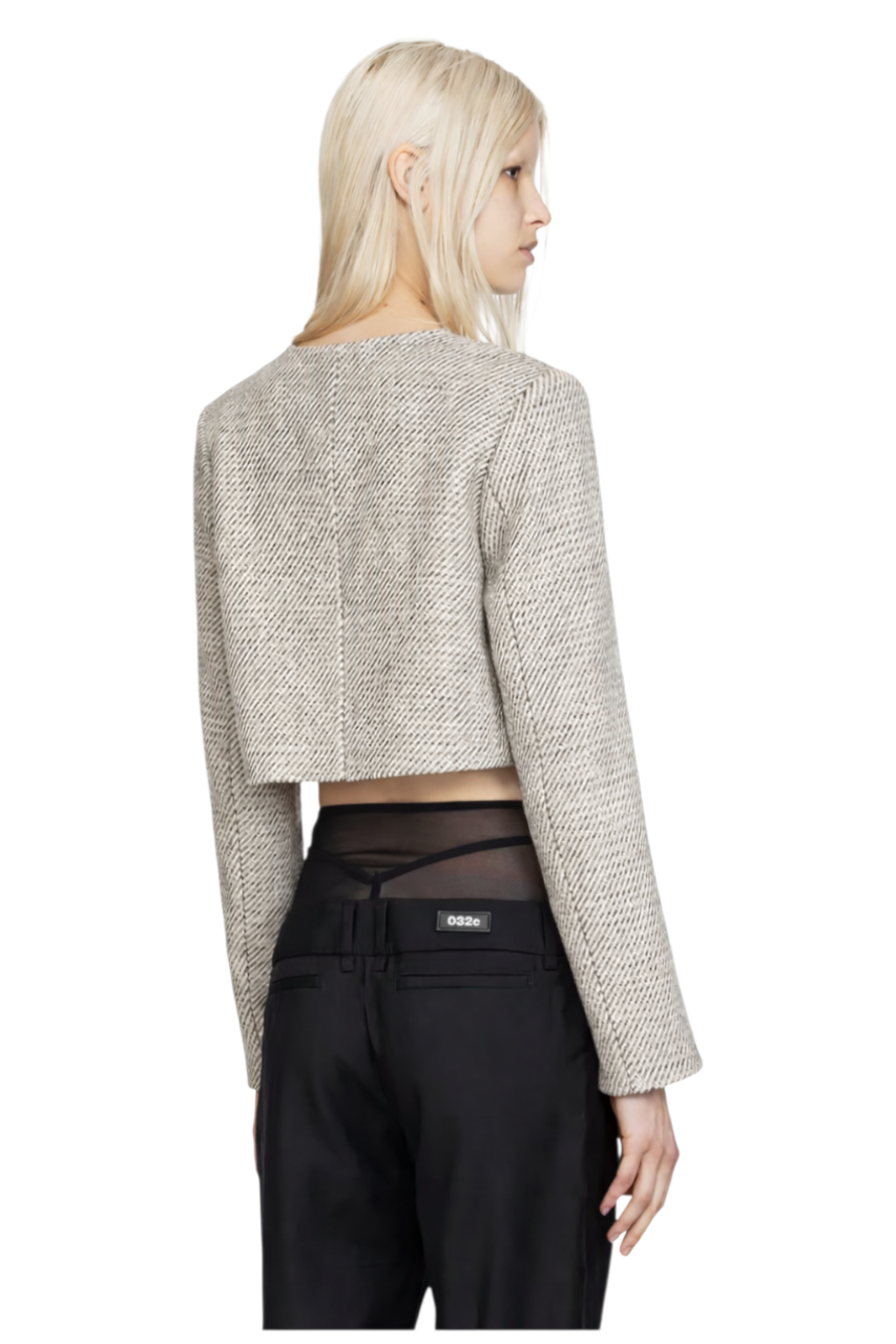 Button Up Tweed Cropped Jacket