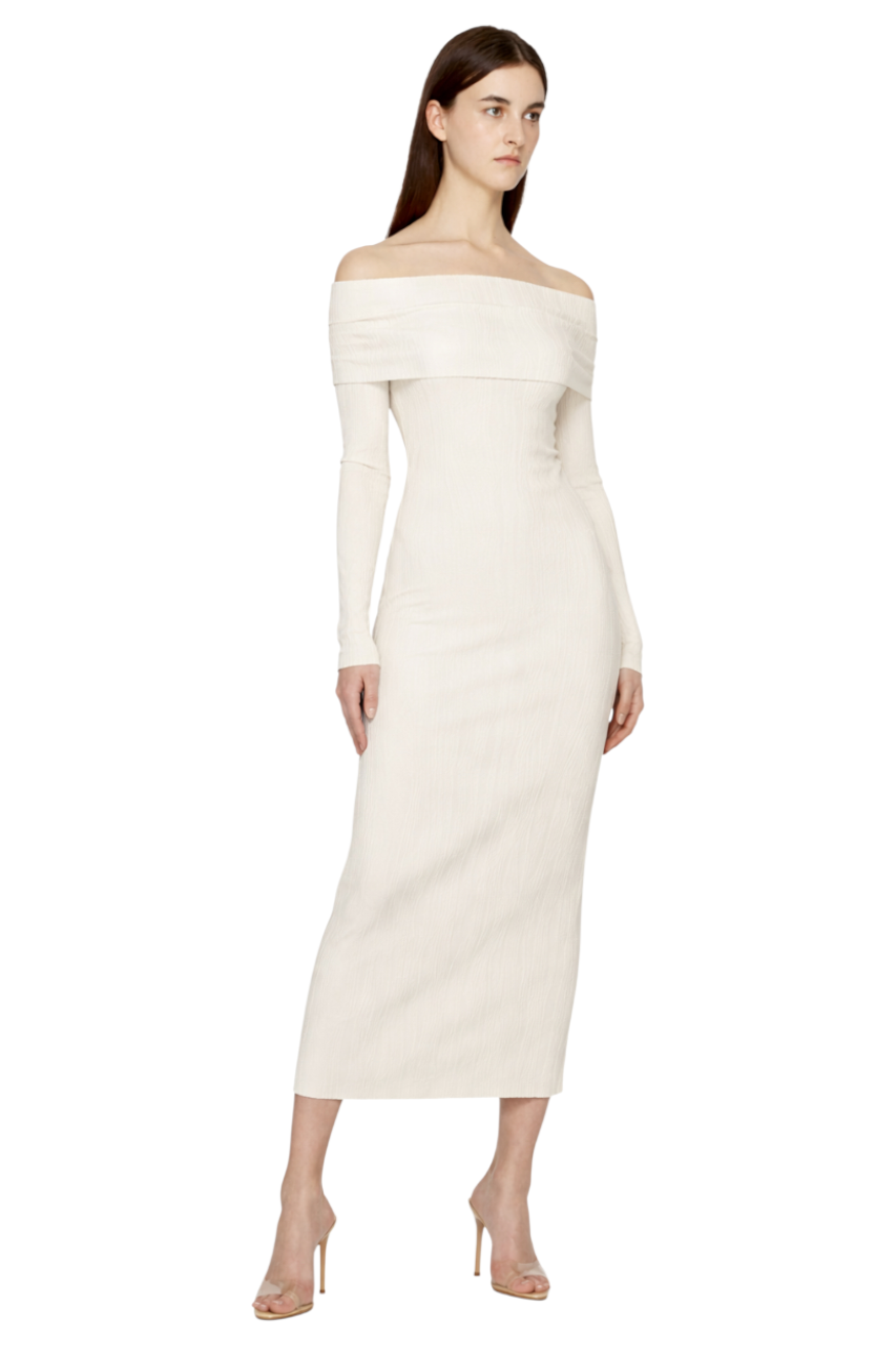 Off-Shoulder Textured Knit Maxi Dress