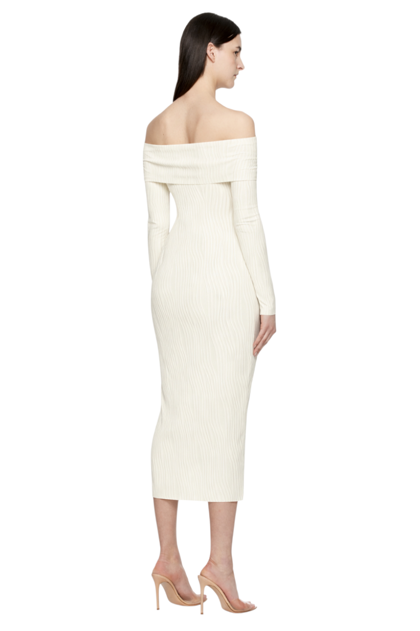 Off-Shoulder Textured Knit Maxi Dress