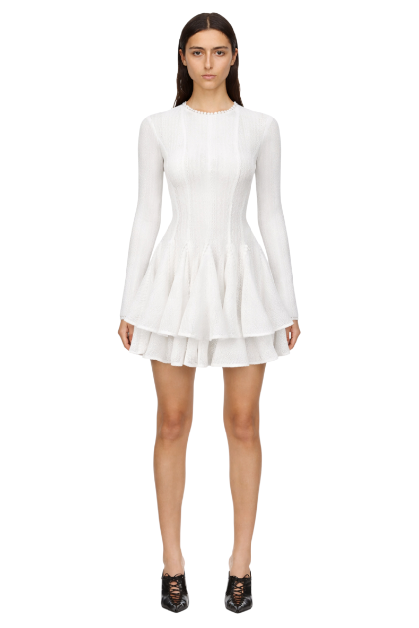 Layered Round Neck Long Sleeve Dress