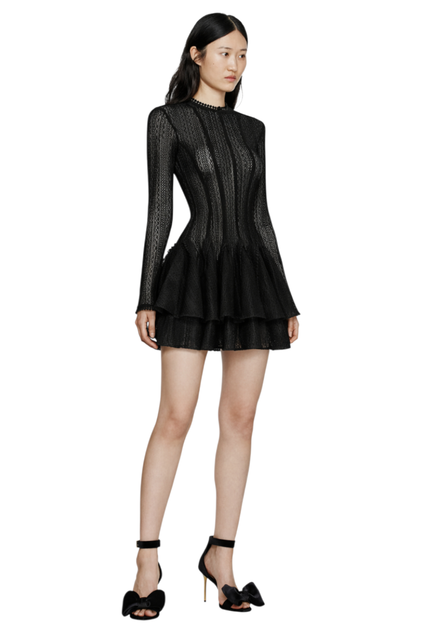 Layered Round Neck Long Sleeve Dress