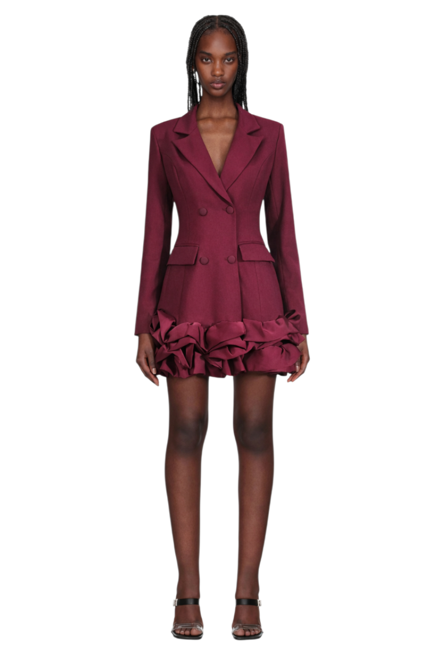 Ruffle Hem Double-Breasted Blazer Dress