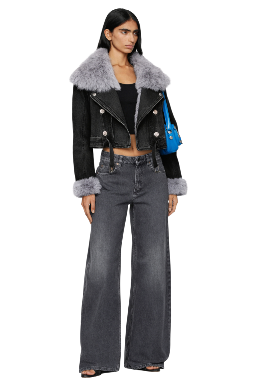 Faux Fur Collar Denim Jacket