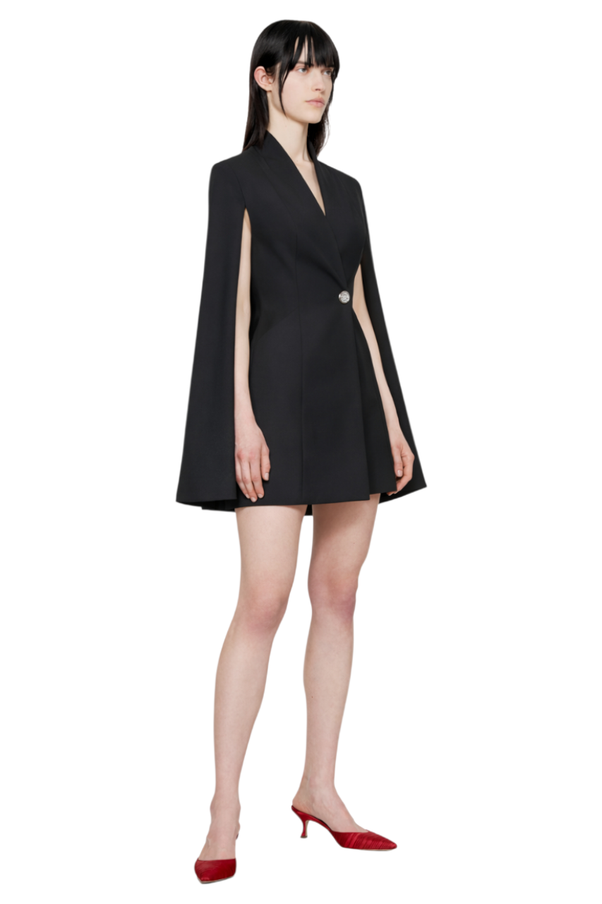 One Button Fitted Mini Blazer Dress with Cape Sleeves