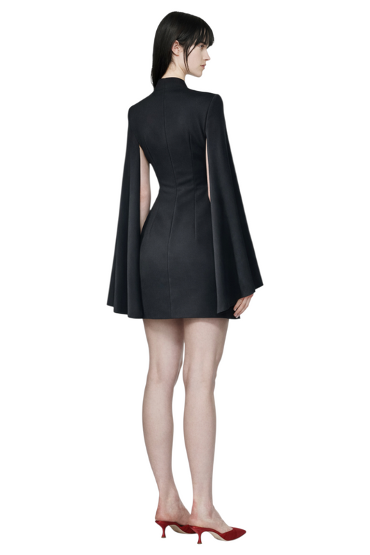 One Button Fitted Mini Blazer Dress with Cape Sleeves