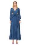 Backless Pleated Long Sleeve Maxi Dress