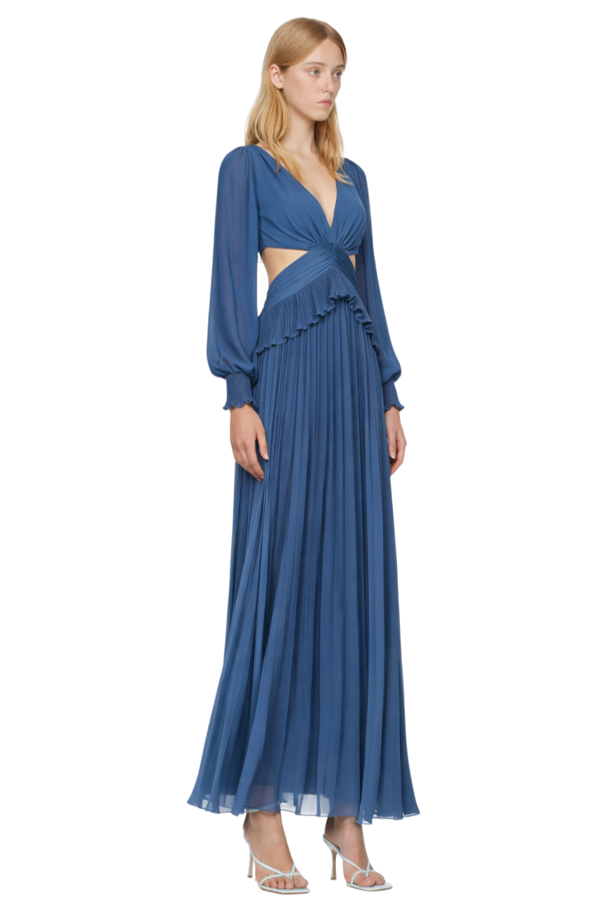 Backless Pleated Long Sleeve Maxi Dress
