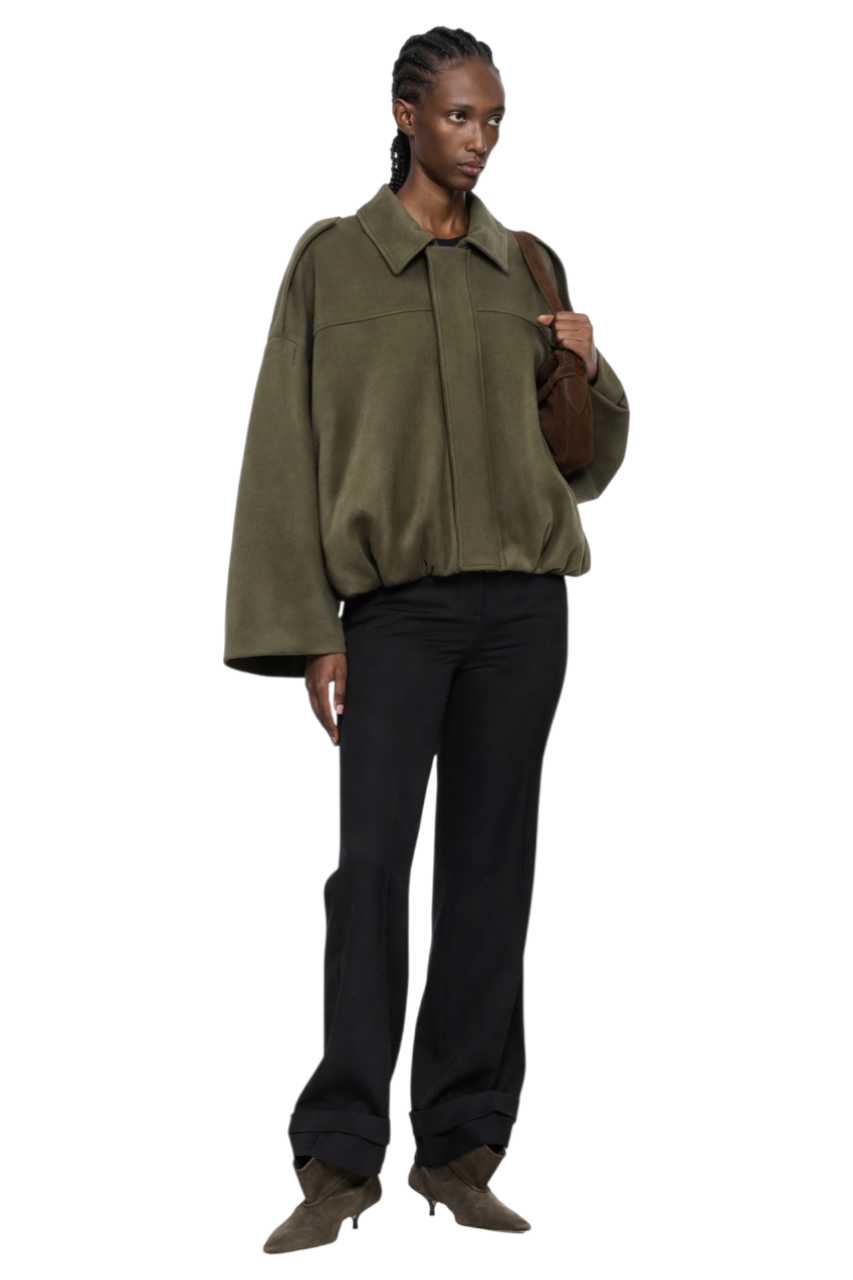 Collared Neck Dropped Shoulder Jacket