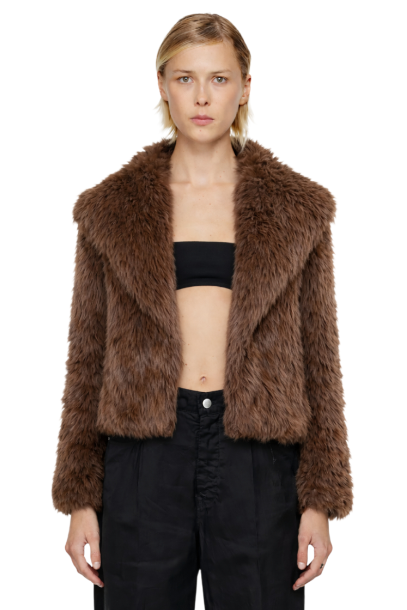 Open Front Faux Fur Cropped Jacket