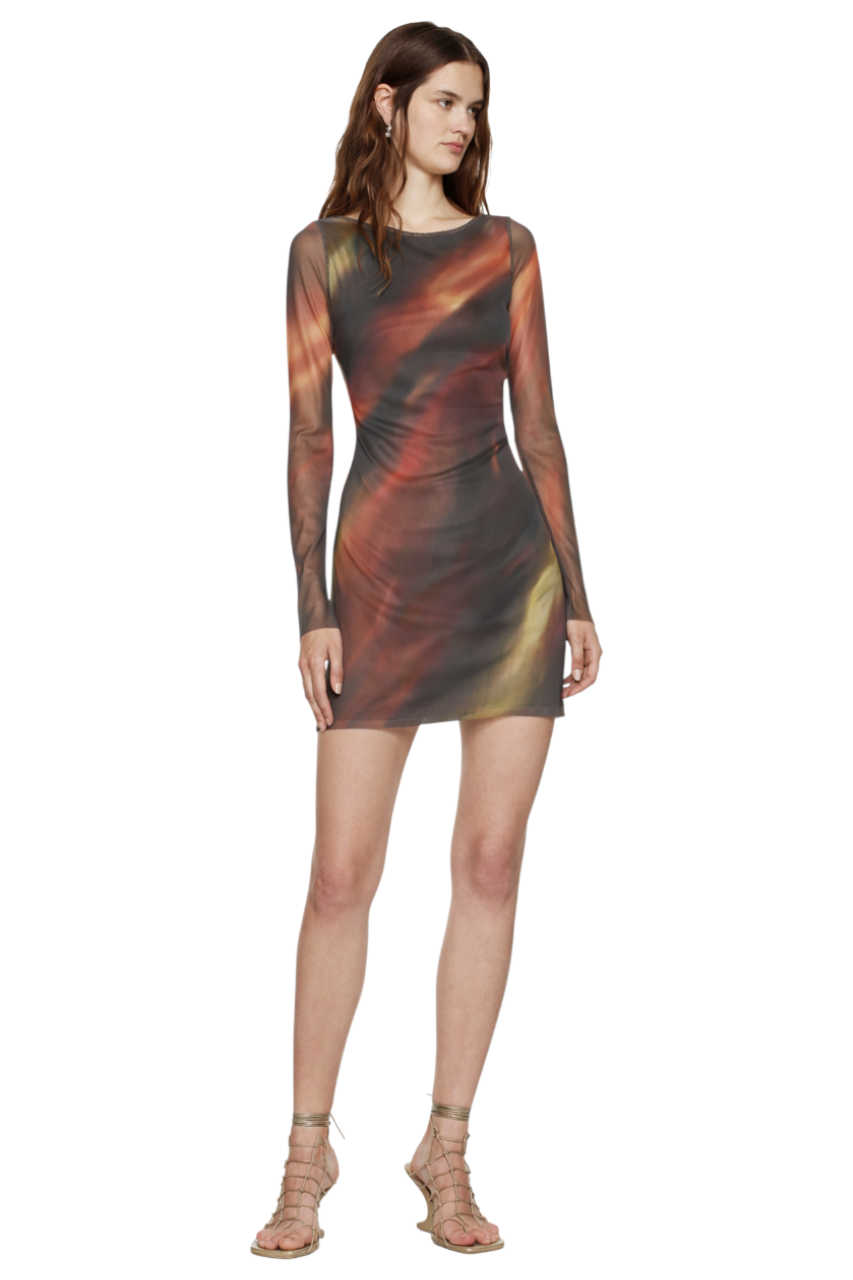 Tie Dye Print Long Sleeve Bodycon Mini Dress