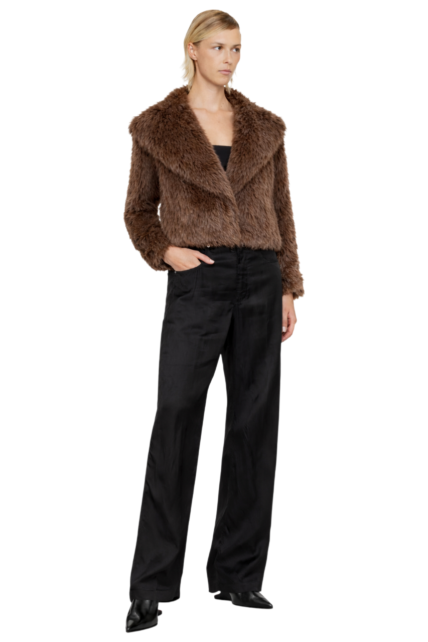 Open Front Faux Fur Cropped Jacket